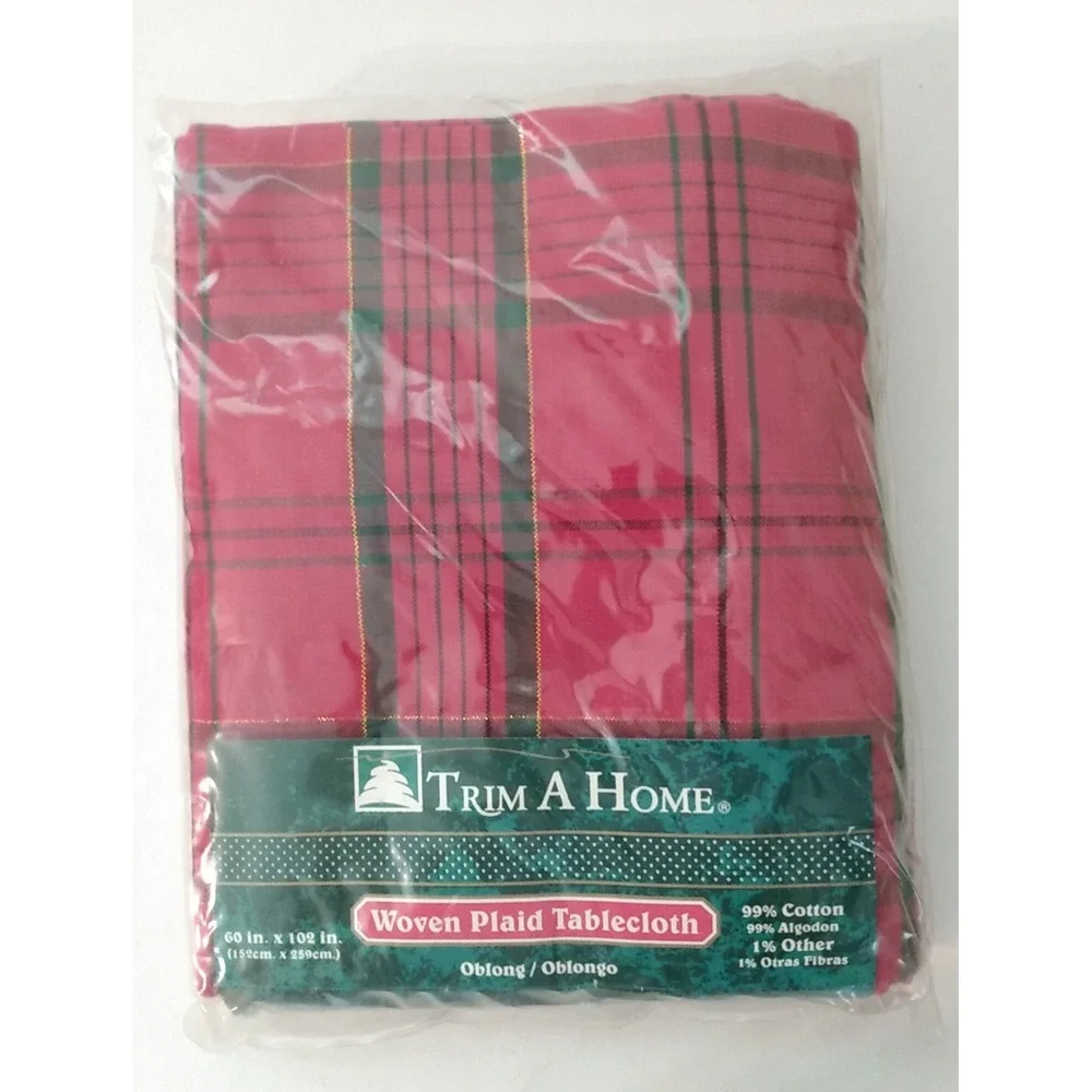 Vintage Trim A Home Kmart Christmas Woven Plaid Tablecloth Oblong 60